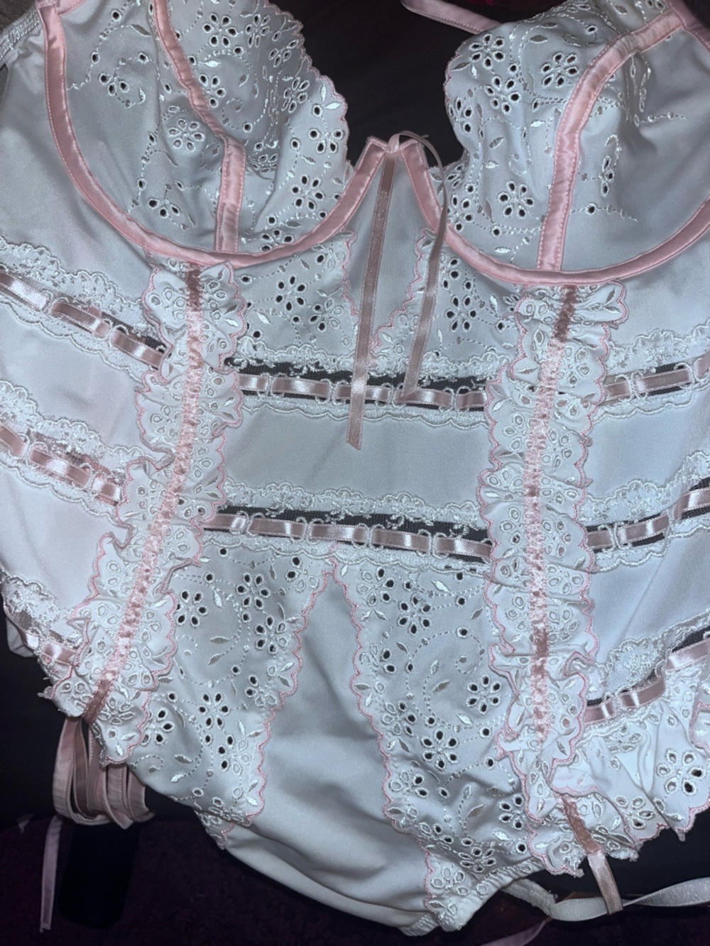 For Love & Lemons Pink and White Eyelet Lace Bodysuit! NWOT. Silk & Satin